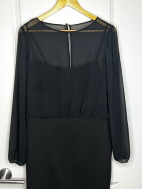 Banana Republic Black Sheer Long-Sleeve Midi Dress